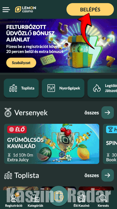 Lemon Casino bejelentkezési folyamat