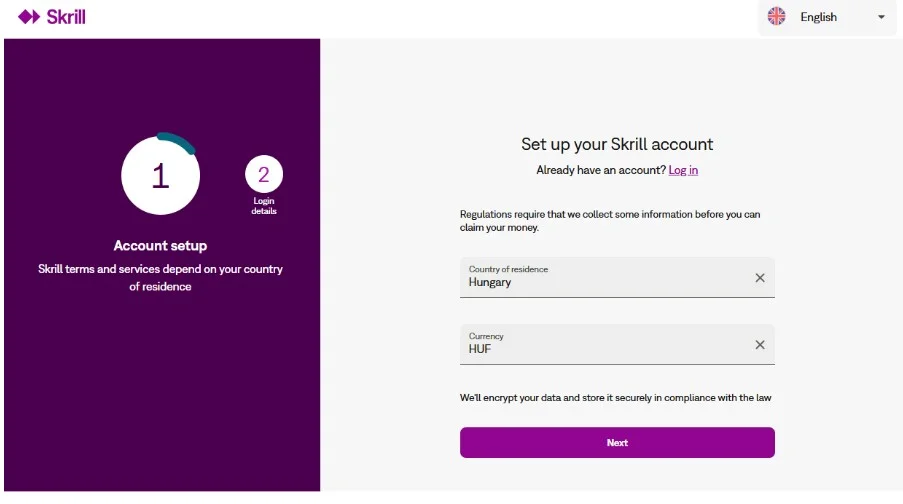 yiss vagy jelentkezz be egy Skrill