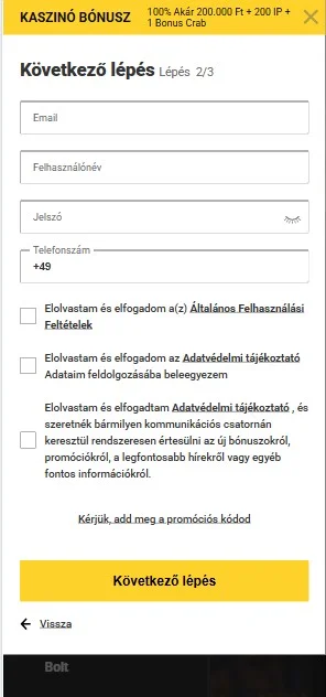 Válassz felhasználónevet és jelszót.