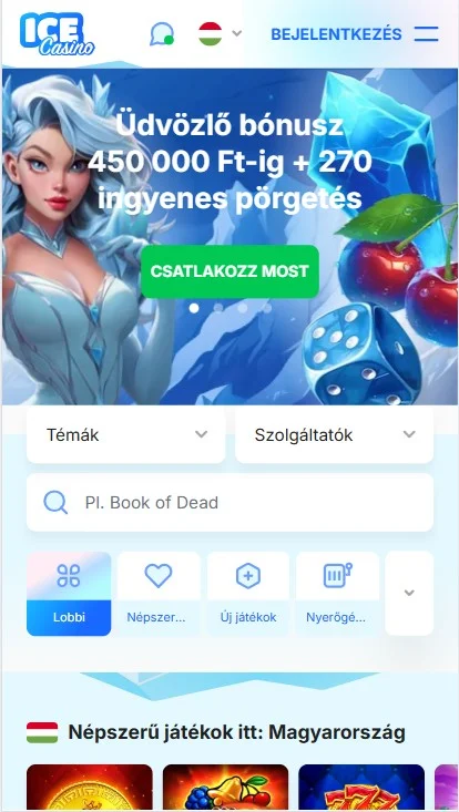 ICE Casino: 450,000 HUF és legfeljebb 270 pörgetés