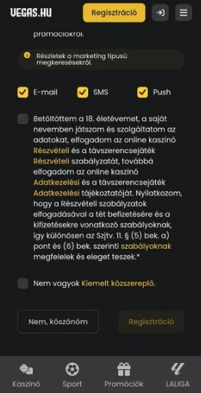 Indítsd el a Vegas bónusz aktiválás folyamatát.