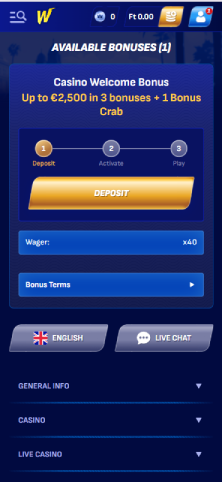 Kaszinó üdvözlő bónusz átvétele