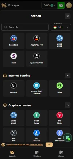 Fizetési mód kiválasztása.